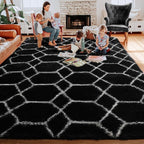 7x9 Area Rugs for Living Room Bedroom, Fluffy Black and White Geometric Rug | - Image 8