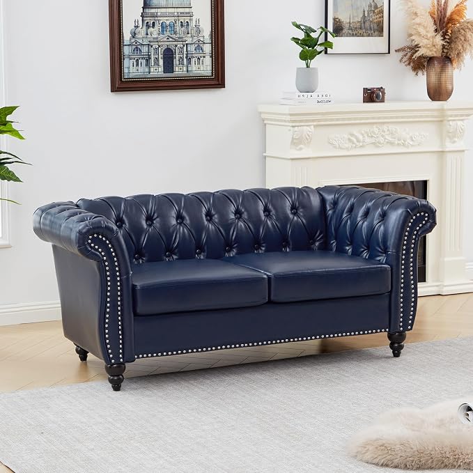 Mid-Century 2 Seater Sofa, Faux Leather Loveseat - Image 8