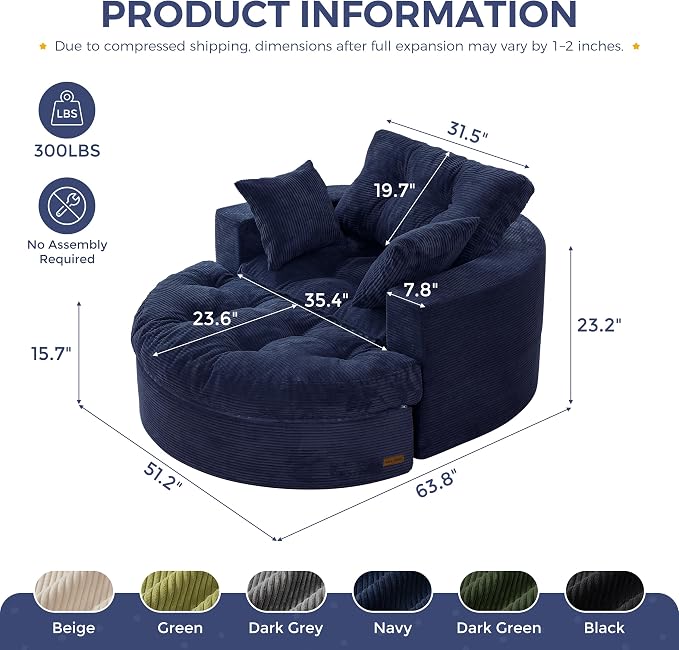 MAXYOYO Oversized Round Chaise Lounge Sofa, Upholstered Lounge Chair - Image 2