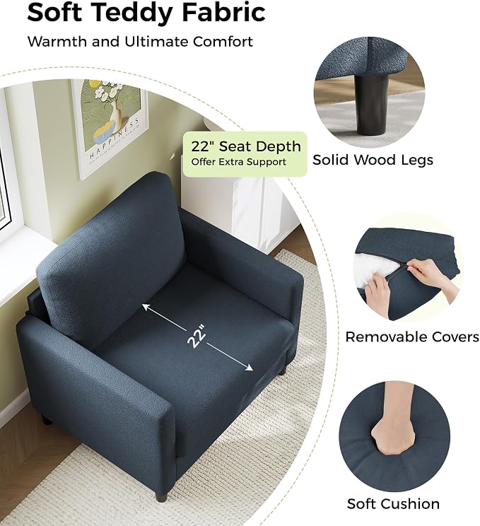 Welzona Sofa Accent Chair, Tool-Free Setup Living Room Accent Chairs, Comfy Arm - Image 3