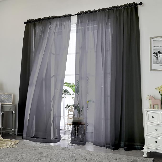 Chyhomenyc Black Sheer Curtains 84 Inches Long 2 Panels | Light Filtering - Image 2