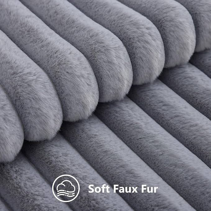 decorUhome Fall Faux Fur Throw Pillow Covers 20x20 Set of 2 Grey | Decorative - Image 2