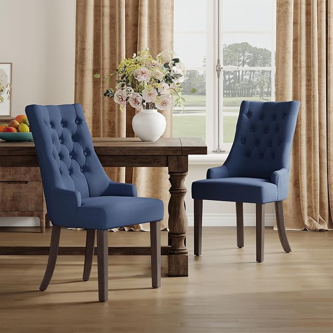 COLAMY Fabric Side Dining Chairs Set of 2, Wingback Upholstered Dining Room by COLAMYHOME