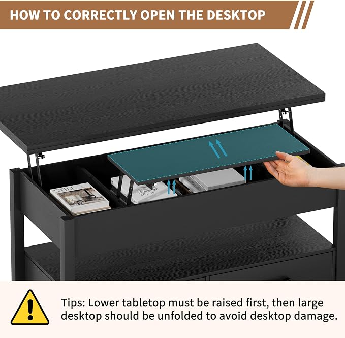 SYESWAY 42'' Lift Top Coffee Table, 4-in-1 Multifunctional Lift Coffee Table - Image 7