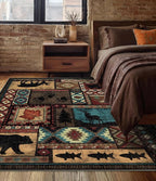 Rustic Cabin Area Rug 5x7, Machine Washable Lodge Bear Rug, Non-Slip Low Pile - Image 3