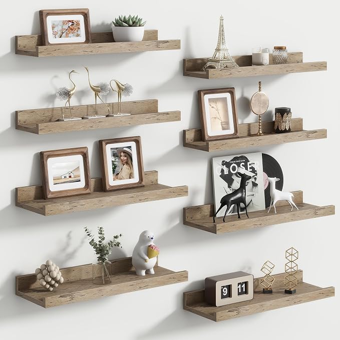 Floating Picture Ledge Shelves for Wall Set of 8, 16 Inch Wall Shelves by FLYJOE
