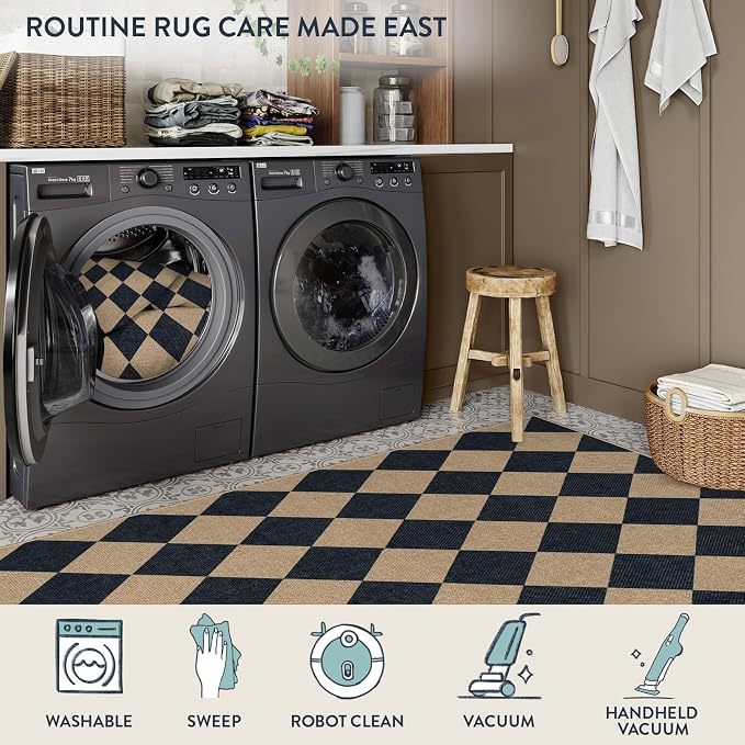 Lahome Checkered Easy Jute Outdoor Patio Rug, 6x9 Living Room Rugs Washable | - Image 6