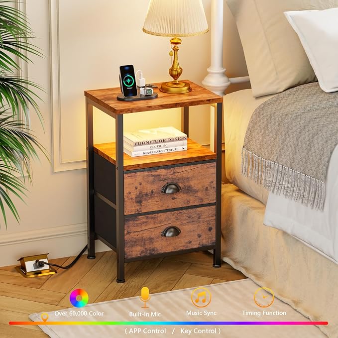 Furologee Nightstands Set of 2 Charging Station, End Tables - Image 5