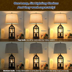 BesLowe 2-Light Farmhouse Rustic Touch Table Lamps Grey, 3-Way Dimmable Bedside - Image 3