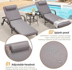 HOMREST Pool Lounge Chairs Set of 3, Outdoor Wicker Chaise - Image 4