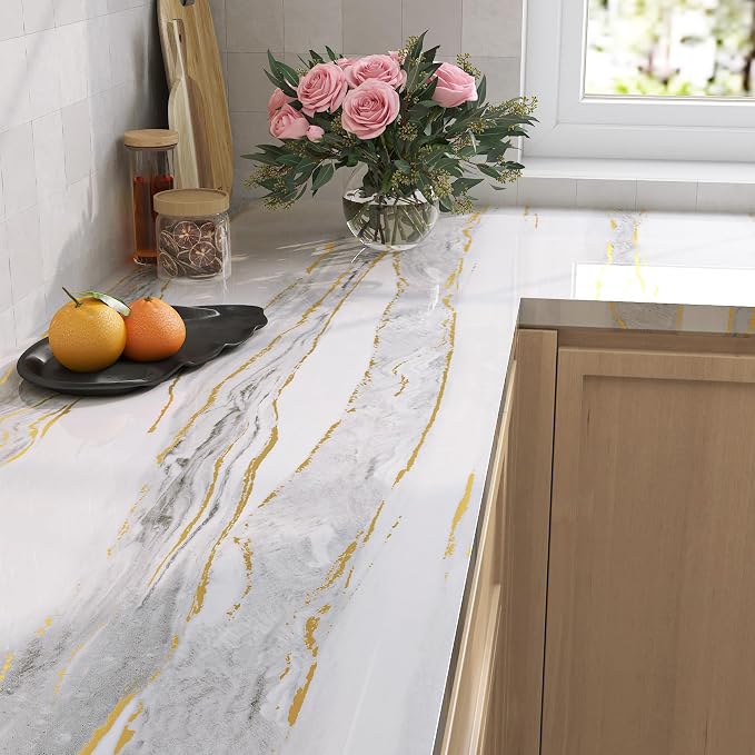 LaCheery White Grey Gold Marble Contact Paper - Image 2