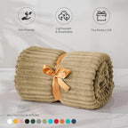 BEDELITE Ribbed Jacquard Brown Fleece Throw Blanket - Image 3