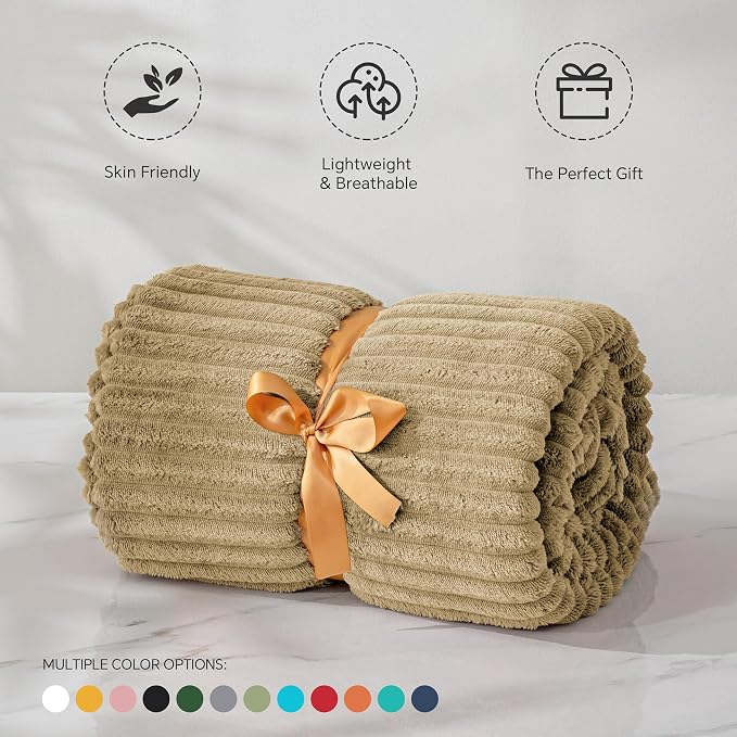 BEDELITE Ribbed Jacquard Brown Fleece Throw Blanket - Image 3