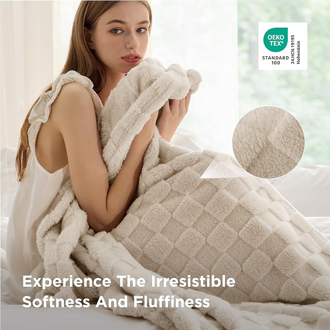 Bedsure GentleSoft Beige Throw Blanket - Image 4