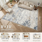DMOYEST Area Rug Living Room Rugs 8x10 Washable Abstract Beige Blue Carpet | - Image 2