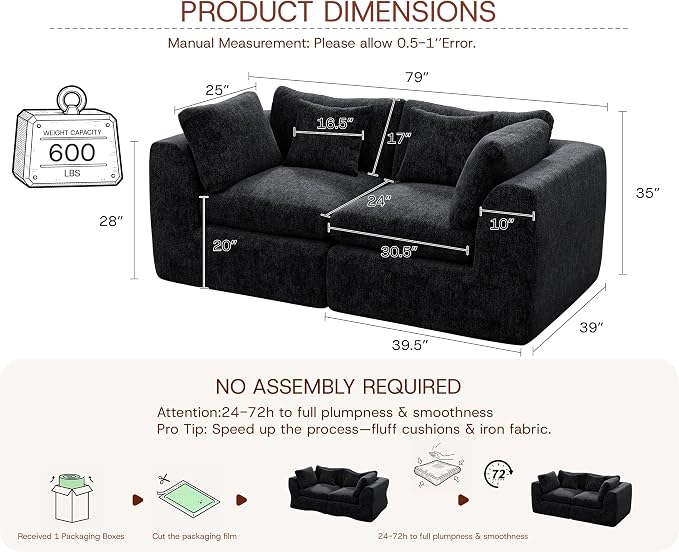 GRUSIGN 79'' Oversized Cloud Sectional Boneles Loveseat - Image 2