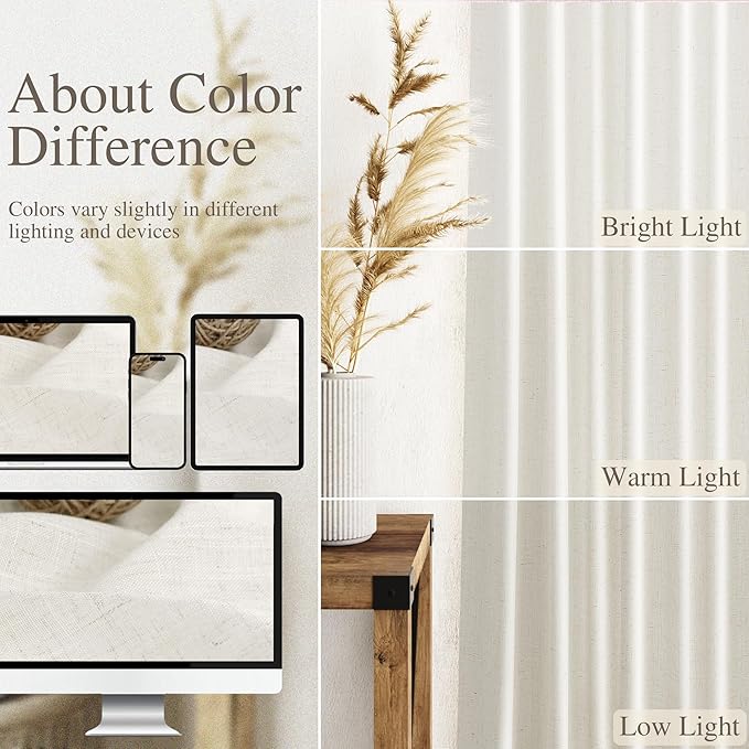 Cream Linen Back Tab Pocket Curtains 60 Inch Length - Image 4