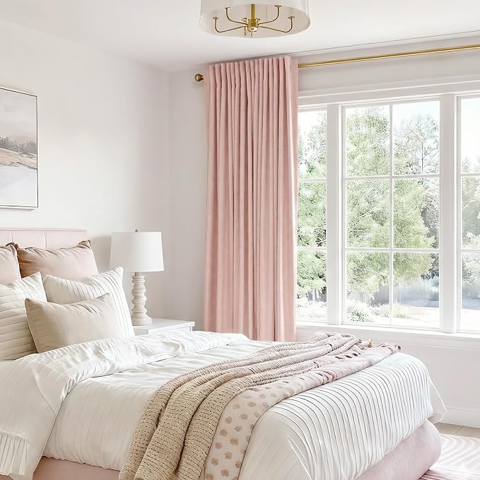 Linen Textured Total Blackout Sliding Door Curtains 84 Inch Long Blush Pink | - Image 6
