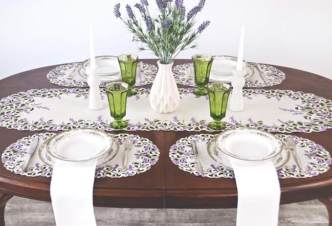 Embroidered Purple Embroidered Lavender Lilac Table Runner, Dresser Scarf - Image 3