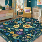 RELEANY Floral Washable 8x10 Area Rugs Teal/Purple | Flower Carpet Print Boho - Image 2