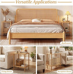 Giantex Bamboo Side Table Set of 2, 2-Tier Sofa End Bedside Table w/Storage - Image 7