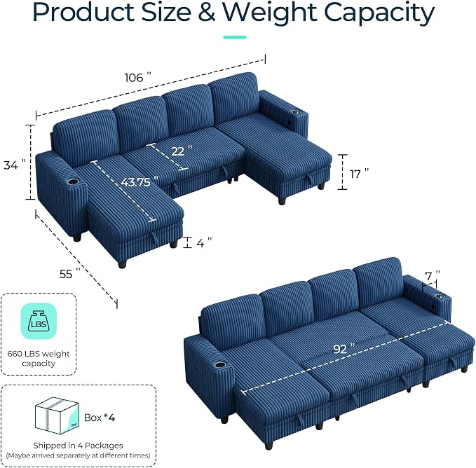 LINSY HOME Sectional Sleeper Sofa Pull Out Couches - Image 2