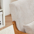 Mid-Century Modern Accent Chair Beige Rubberwood Frame Living Room Bedroom - Image 7