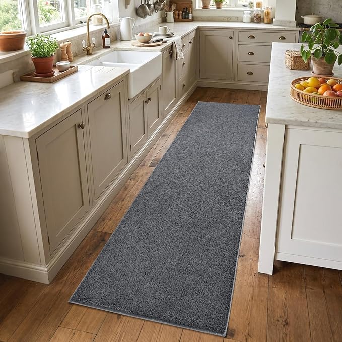 2x6 Dark Grey Solid Runner Rug Washable Non-Slip - Image 2