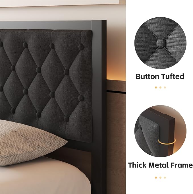 Fluest Full Bed Frame with Headboard Linen Upholstered Bed Frame Platform - Image 5