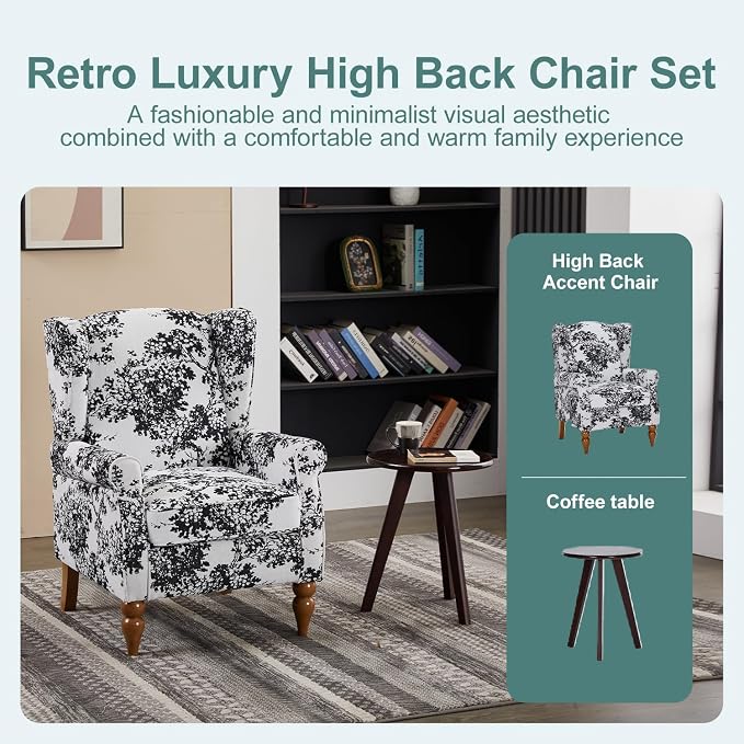 Upholster Accent Armchair & Side Table 2-Piece Set, Chenille Vintage Style - Image 7