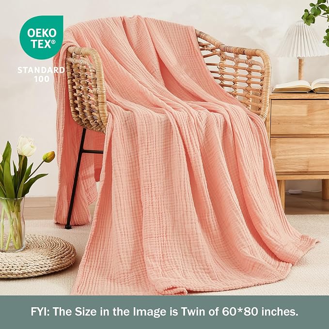 EMME Muslin Blankets for Adults Throw Blanket for Couch Breathable Gauze Soft - Image 2