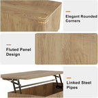 FABATO Mid Century Modern Coffee Table, Wooden Fluted Center Table - Image 5