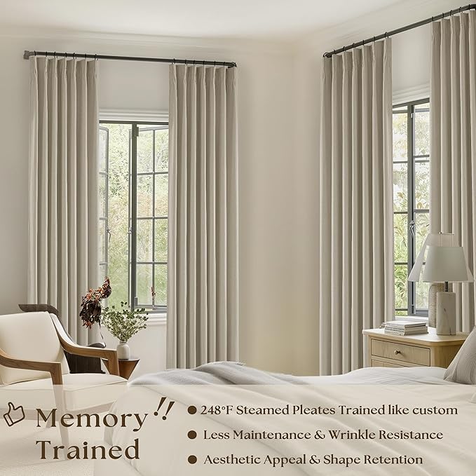 Burlywood Birch Pleated 100% Blackout Linen 45 Inch Curtains - Image 2