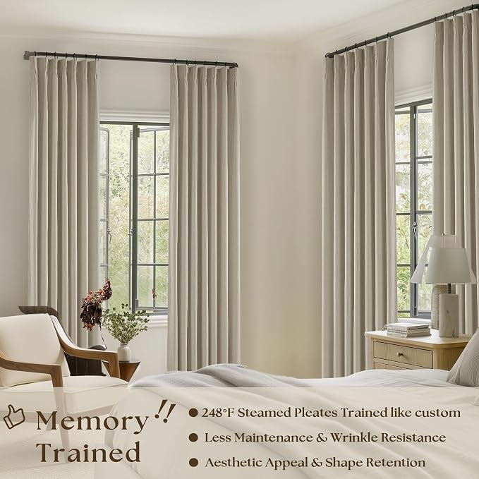 Burlywood Birch 100% Blackout Pinch Pleated Linen Curtains 84 Inches Long | - Image 2