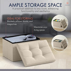 Ornavo Home Small Storage Ottoman, Foldable Collapsible Rectangle Linen Ottoman - Image 3