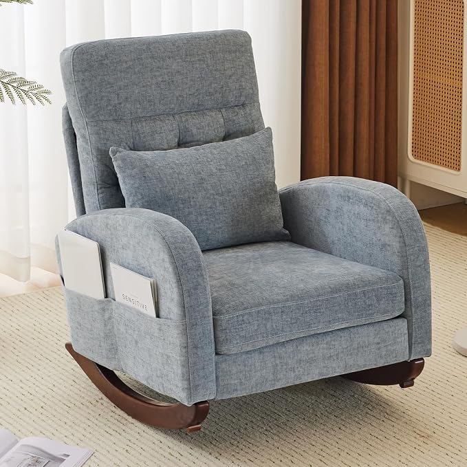 VINGLI Chenille Low Seat Nursery Rocking Chair, Upholstered Comfy Rocker Glider by VINGLI