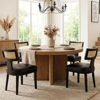 HNY Mid Century Modern Rattan Dining Chairs Set of 2, Farmhouse PU Leather - Image 7