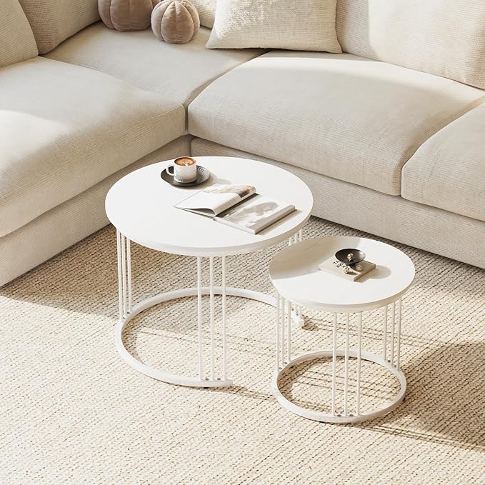 Garden 4 you Nesting Coffee Table, 23.6" Round Coffee Table Set of 2, Wooden - Image 4