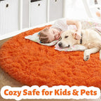 Amdrebio Orange Large Round Shaggy Area Rug 6Ft - Image 2