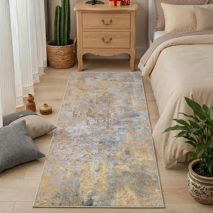 Beige Gold Rug Runners for Hallways Kitchen 2.6x8 Non Slip Washable Entryway - Image 3