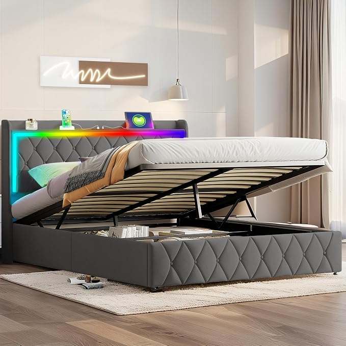 Modern Multi-Color LED Light Queen Bed Frame - Image 3