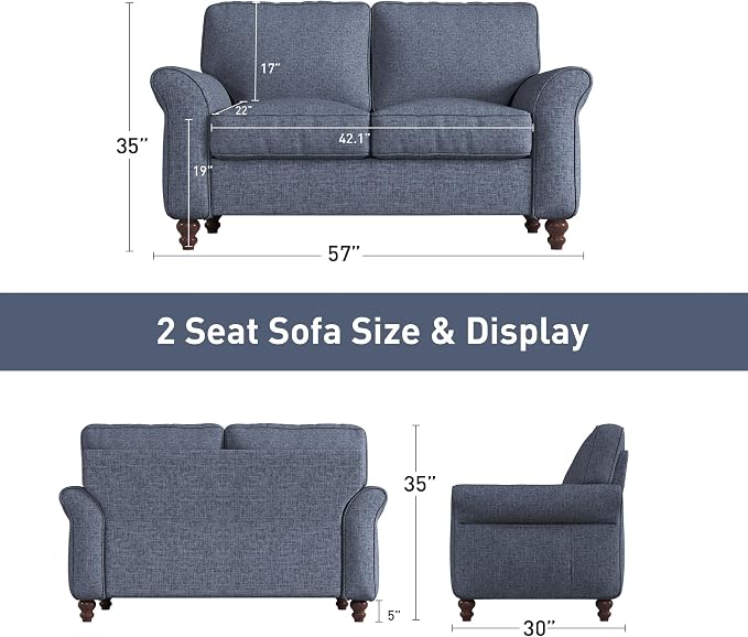 Bonzy Home 57" Loveseat Sofa, 2 Seater Comfy Love Seat Sofa - Image 2