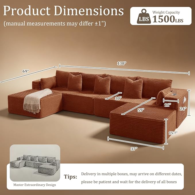 138" Cloud Sectional Couch, Comfort U Shaped Sofa - Image 2
