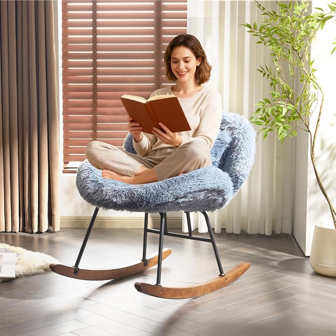 VINGLI 25.6" Extra Wide Criss Cross Nursery Rocking Chair, Cute Curved 115° by VINGLI