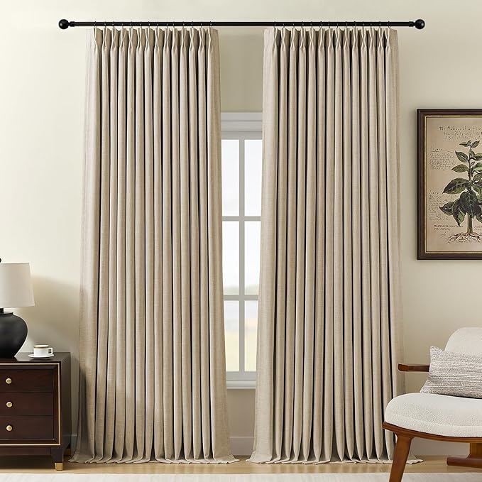 AUSSPVOCT Pinch Pleated 108 Inch Linen Curtains 100% Blackout by AUSSPVOCT