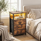 Fixwal Night Stand with Charging Station, LED Nightstand with Fabric Drawers - Image 2