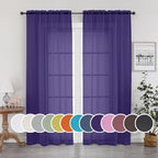 Purple Sheer Curtains 63 inch Length 2 Panels Set, Rod Pocket Voile Fimly Sheer by OWENIE