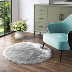 Latepis Gray Fluffy Circle Faux Fur Rug Round Rugs 4ft Sheepskin Rug by Latepis
