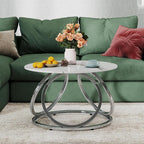 O&K FURNITURE Silver Coffee Table, Round Coffee Table Faux Marble Veins - Image 8