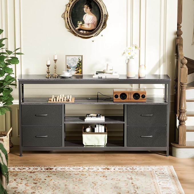 Huuger TV Stand Dresser with Power Outlets and LED Lights, 4 Drawers - Image 9